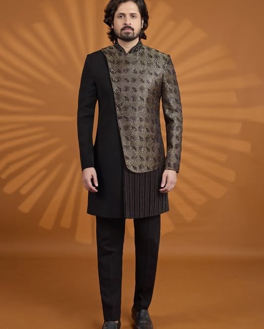 Black & Gold Designer Indo-Western Royal Groom Style Redefined